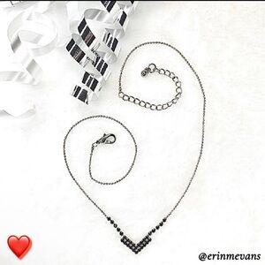 Silver Plated Necklace with Black Cubic Zirconia Gemstones Clearance